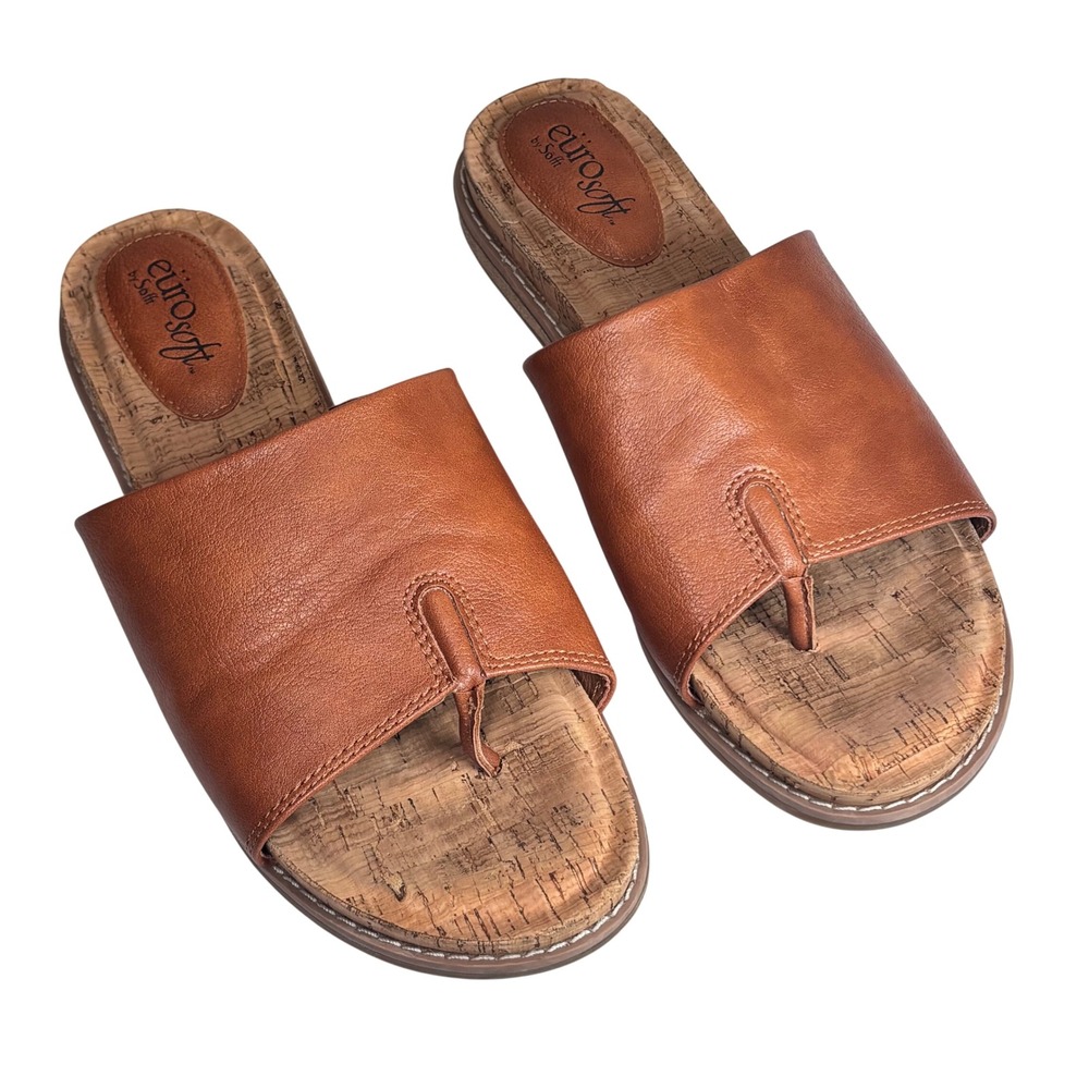 EuroSoft‎ Ellamae Sandals Brown Faux Leather Cork Footbed Boho Casual Women 8.5M